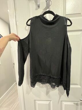 Generation Love Black off-Shoulder Long Sleeve Top with Lace Hem